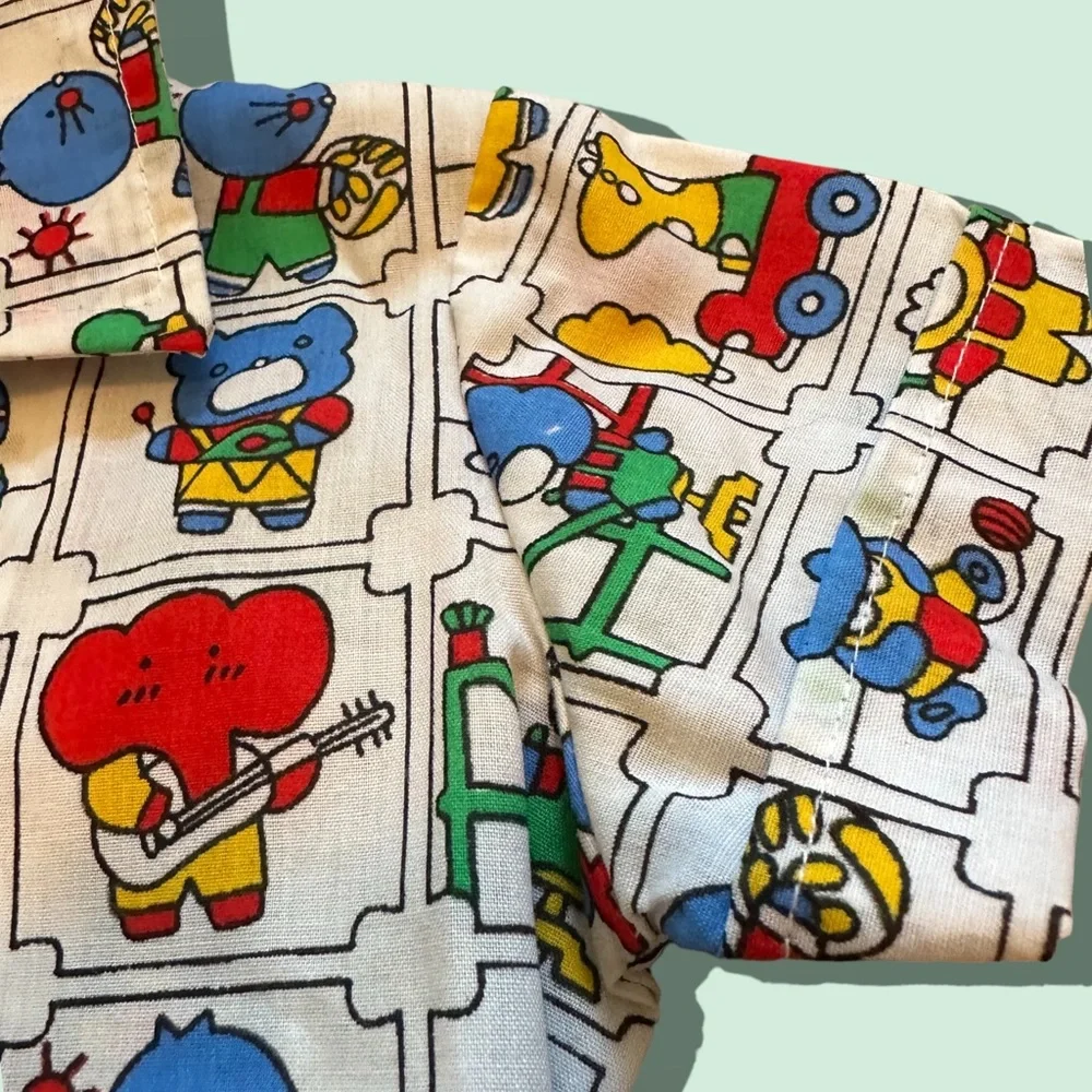 Unique Vintage Cotton Poly Two Piece Button Front Shirt & Short Set Sz 12 Months